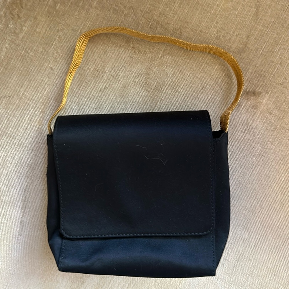 Carrie Forbes Black Satin & Gold Metal Mesh Mini Evening Bag